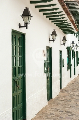 Arquitectura colonial, casas blancas en Villa de Leyva, Boyacá,